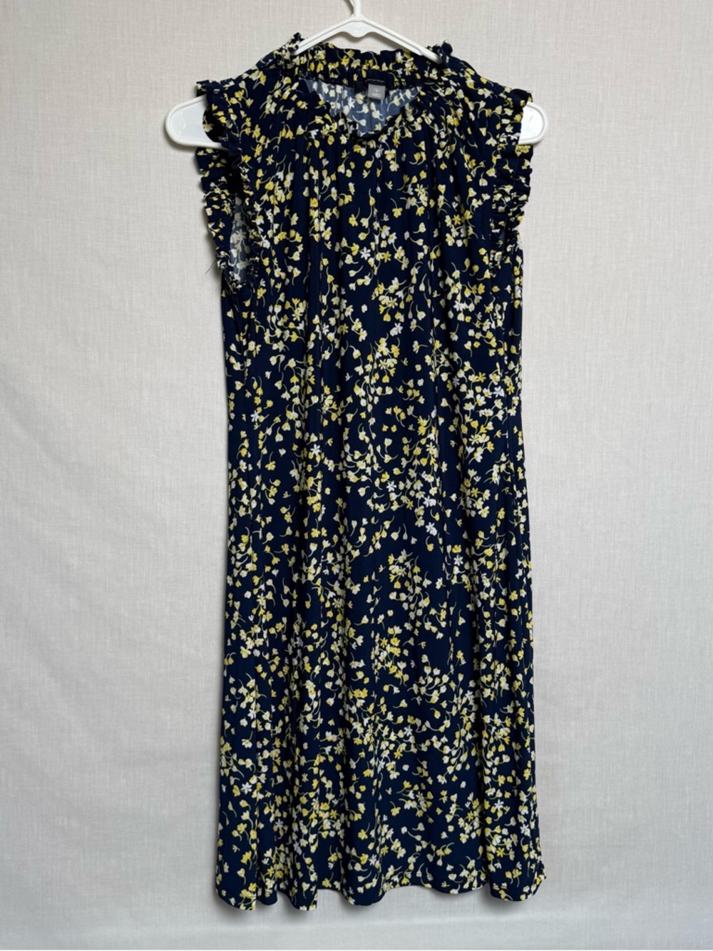 Tommy Hilfiger Floral Maxi Dress Size 8 Navy Yellow Ruffle Sleeve Wedding Guest